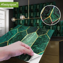 Alwayspon 30Pcs Mosaic Effect Peel&Stick Wall Tile Transfers Sticker, 8x8inch Self-Adhesive PVC Backsplash Tile Decals for Bathroom Kitchen Decor, Green Hexagon