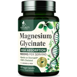 Nature's Nutrition Magnesium Glycinate Supplement 1000mg - Chelated Magnesium Glycinate for Heart, Nerves, Bone and Muscles Support, High Absorption Magnesium Supplement for Men and Women, Vegan, Non-GMO - 120 Capsules