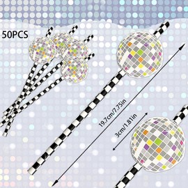 YOUYIKE Disco Ball Straws, Pack of 50 Disco Ball Children's Straws, Biodegradable, Summer Party Drink Decoration for Cold Drinks, Smoothies, for Children's Birthday Party