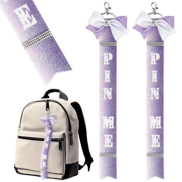 LANGFON 2PCS Pin Me Cheer Keychain, Purple Glitter Rhinestone Pin