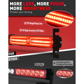 HLauto 1002L Emergency Strobe Traffic Advisor Light Bar: 40 LED Dash Safety Warning Flashing Light, Front/Rear Windshield Visor for Construction Vehicle, Tow/Plow Truck (2x10.7inch, Red)