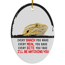Every Snack You Make I'll Be Watching You Tan Bearded Dragon Christmas Ornament - Funny White Oval Ceramic Decoration Gifts for Dragon Lovers