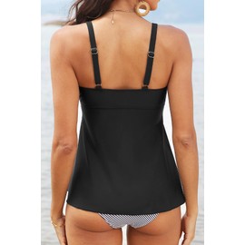 Womens Flowy Tankini Tops Only - Twist V Neck Swimsuit Top Loose Fit Bathing Suit Top Modest Swim Tops No Bottom 2025 Black