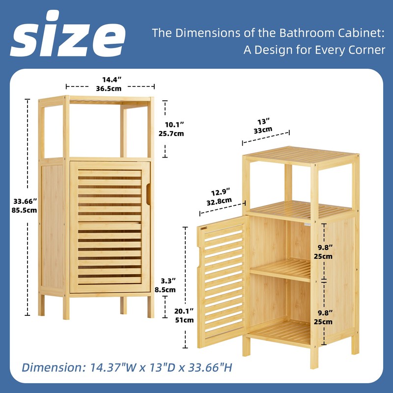 HITNET Bathroom Cabinet Freestanding, Small Bamboo Floor Cabinet, 4 Tier