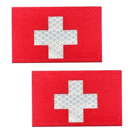 2 PCS Reflective Medic Cross Medical Patch First Aid Patch Tactical Military Armband Hook and Loop Suitable for IFAK Trauma Pouches, EMT and EDC Bags Plate Carrier Backpacks