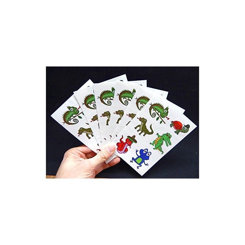 Premium Reptile Temporary Tattoos, Party Favors: Crocodile, Turtle, Frog, Chameleon,