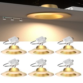 Lightdot 6 Inch Recessed Lighting 6 Pack Gold, 12W Dimmable LED Downlight 3CCT Selectable (3000K/4000K/5000K), Anti-Glare Slim Canless Ceiling Light​​