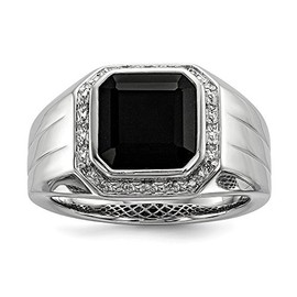 Sterling Silver Diamond & Black Onyx Square Men's Ring, Size: 10, Sterling Silver