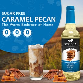 Syruvia Sugar-Free Caramel Pecan Syrup - 25.4 fl oz Premium Coffee Flavoring Syrup. 0 Calories, Kosher, and Gluten-Free. Ideal for Drinks, Sodas, Shakes, Desserts, and More.