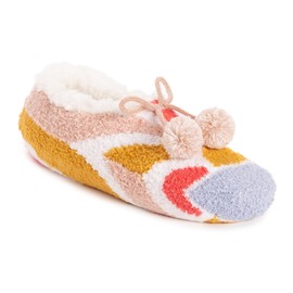 MUK LUKS Women's Cozy Ballerina with Sherpa Lining Slipper, Yellow/Pink, One Size