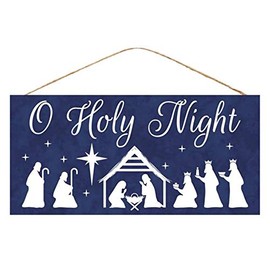Craig Bachman, 12" Wood Sign: O Holy Night - Christmas Nativity Scene Wood Wall Door Hanger Sign