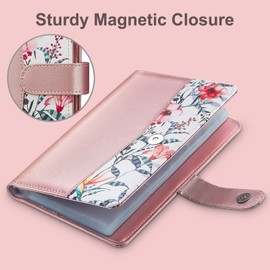 Business Card Holder, PU Leather Credit Card Holder For Women, Name ID Cards Book Case Organizer Binder File Storage with 96 Card Slots, Up to 192 Business Cards - Leaves & Flowers