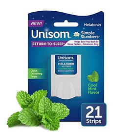Unisom Simple Slumbers - Tiras de disolución para volver al sueño, 21 unidades, melatonina 3 mg, menta fresca