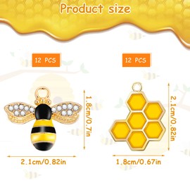 Prasacco 24 Pieces Bee Charms Alloy Enamel Honeycomb Charms Rhinestone Bee Pendants for Jewelry Making Earrings Keychains Making Supplies (12 Bee + 12 Honeycomb)