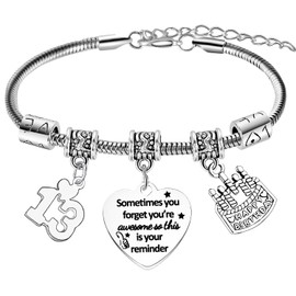 BESPMOSP Birthday Charm Bracelet for Girls Women Sweet 10th-18th Birthday Gifts 21st 30th-70th Birthday Gifts Encouragement Gift Inspirational Bracelet (13th Birthday Bracelet)