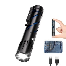 Rechargeable Flashlight with Long Beam and Belt Clip Small Flashlight with 5 Modes Zoomable Waterproof Adjustable Brightness High Lumens Powerful Handheld Flashlight for Outdoor Emergency Camping