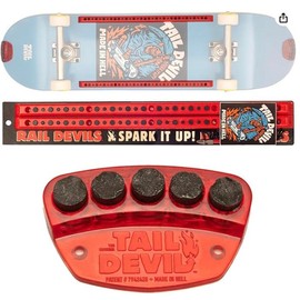 Tail & Rail Devils combo - Spark Plate & Sparking Deck Rails- Sparks for Your Skateboard | Ultimate Skateboarder's Accessory | Attachments for Cool Sparking Effect | Made by The ORIGINAL Tail Devil brand - Color: Tail Devil in Black and Rail Devils in Re
