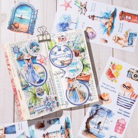 YagCu Scrapbook Sticker Book, 20 Sheets Journaling Stickers, Junk Journal Supplies, Pre-Cut Aesthetic PET Materials, Watercolor Scrapbooking Stickers for Adults, Decorative Ephemera DIY Arts Craft