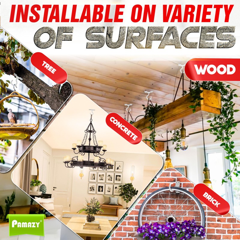 [UPGRADED] 2Pcs 200LBS Rotatable Ceiling Hooks with 4 Screw Points