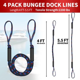 NIUTRIP 4FT Bungee Dock Line with Foam Floats Stretchable Boat Rope for Kayak, Jet Ski, Pontoon, Seadoo, Canoe, Fishing Boat Shock-Absorbent Dock Lines (4-Pack Red&Blue&Black)