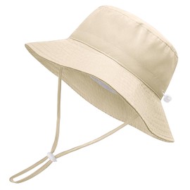 Xnova Cappello da Pescatore Sole per Bambini Ragazze Regolabile Secchio Cappellino Protezione Solare UPF 50+, Carini Pieghevole Cappelli Estivo Bucket Hat (Beige, M(Cappello Circonferenza: 52-54 cm))