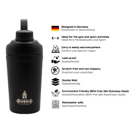 Steel Rebel - Protein Protein Double-Walled Insulated Shaker Stainless Steel with High-Quality Powder Coating - Ideal for Sports, Fitness and Home Workout - 600 ml BPA-Free