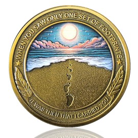 LZWIN Footprints in The Sand Inspirational Christian Challenge Coin with Biblical Verse