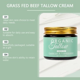 Maidlure Grass-fed Beef Tallow with Frankincense Oil & Castor oil, Organic Tallow and Manuka Honey Face Moisturizer for Skin, Hydrating & Nourishing Balm for Sensitive Skin (1)