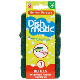 Dishmatic Green General-Purpose Washing-Up Sponge Refill Heads Pack of 3 x 9 – Kitchen Washing-Up Handle Refills