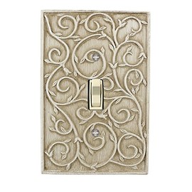 Meriville French Scroll 1 Toggle Wallplate, Single Switch Electrical Cover Plate, Weathered White