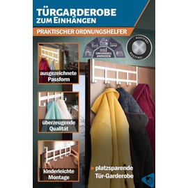 Menz Door Coat Rack for Hanging - Universal Door Hooks as Space-saving Clothes Hooks Door, Heavy Duty Door Hook Rail, Flexible Hooks for Hanging, Colour: White