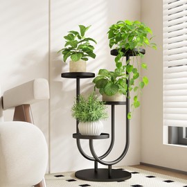 Bamworld Upgraded Tall Plant Stand Indoor Corner Plant Stand for Indoor Plants 4 Pots Black Planter Stand for Plants Display Living Room Bedroom Decor（Black）