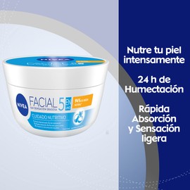 NIVEA Crema Facial Hidratante 5 En 1 Cuidado Nutritivo (200 ml), crema de sensación ligera y rápida absorción 24 horas de humectación sin sensación grasosa