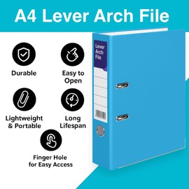 A4 Lever Arch Files for Paperwork, Metal Thumb Ring, Archive Document Folder | Large Ring Binders for Office, School & Home Filing (Blue, Pack of 1)