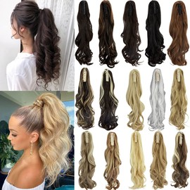 SLLIE Ponytail Extension Claw 18" 20" Curly Wavy Straight Clip in Hairpiece One Piece A Jaw Long Pony Tails for Women