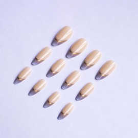 24 Pcs French Tip Press on Nails Short Almond Gold Line Fake Nails French Gradient False Nails Full Cover Glossy Glue on Nails Reusable Acrylic Nails for Women Girl Nail Design Decoration