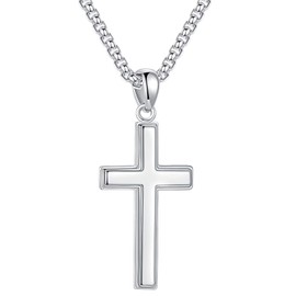 Ursteel Cross Necklace for Men, 925 Sterling Silver Pendant Mens Cross Necklaces Silver Cross Necklace Cross Chain for Men 22 Inch Necklace Gifts for Father Fathers Day Valentines Gifts