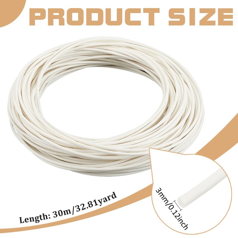 BENECREAT 30m Welt Cord Piping, 3mm White Polyester Piping Cord