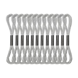 Bliceon 12 Pcs Metallic Glitter Embroidery Floss - Silver Polyester Sewing Thread for Cross Stitch, DIY Crafts, Friendship Bracelets and Embroidery Projects - Premium Quality Crafting Threads