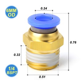 TAILONZ PNEUMATIC Straight Male Thread 6mm OD x 1/4 BSP Push-Fit Fittings PC6-02 (Pack of 2)