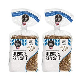 Sigdal Bakeri All Natural Norwegian Crispbread - Non GMO, Vegan, Sugar Free, High Fiber, Low Carbs, High Protein, Wholegrain Snack Crackers With Up To 46% Seeds (Herbs & Sea Salt, 2 Pack)