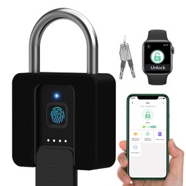 Fingerprint Lock, Eseesmart Fingerprint Padlock with Key Bluetooth APP, Waterproof Outdoor Padlock with Protective Shell, Fingerprint Combination Lock for Warehouse Gate Yard