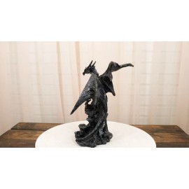Gargantuan Stone Dragon Guarding Medieval Castle On Mountain Steppes Figurine