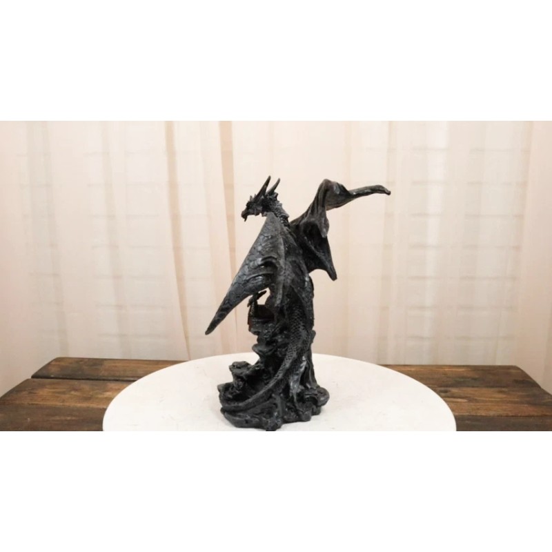 Gargantuan Stone Dragon Guarding Medieval Castle On Mountain Steppes Figurine