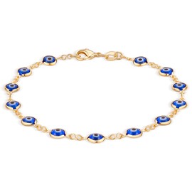 Barzel 18k Gold Plated Blue Evil Eye Anklet Bracelet For Women - Made in Brazil (Blue)