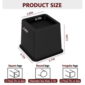 Demiwise 3-Inch Heavy Duty Bed Risers - Set of 4 Square Furniture Lifts Risers for Couch, Chair, Desk & Sofa | Supports Up to 1,300 lbs