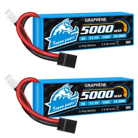 Yowoo 2 Pack 3S Lipo Battery 5000mAh 150C 11.1V Graphene Lipo Battery with TR Plug Connector for RC Airplane Helicopter Quadcopter Boat E-Maxx Axial RC Cars Truck Buggy Truggy Hobby
