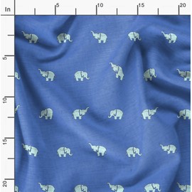 Soimoi Elephant Print - Blue, Canvas Fabric Material - 56 Inch Wide, 1 Meter, Unstitched Fabric For Upholstery, Bags, Workwear And Outdoor Gear.