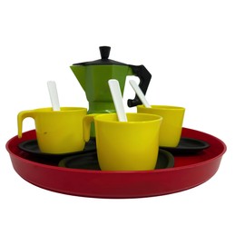 Set Kaffeemaschine Spielzeug Moka Spielzeug Kaffee mit Tassen Untertassen Löffel Tablett Küche Moka Spiel Moka Spielzeug für Kinder Set Spiel Kaffeemaschine Made in Italy