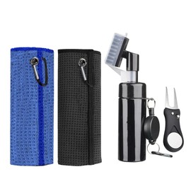 Golf Club Cleaning Kits, Microfiber Golf Towel(40 * 40cm), Golf Brush Bottle with Clips Can Hold Water, Foldable Divot Tool,Golf Accessories